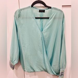 Gorgeous, like new, soft chiffon-like surplice top in soft blueish green color